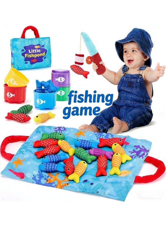 10in1 Cloth Fishing Game for Toddlers with Stacking Cups, Number Counting, Color Sorting, Shape Learning, Montessori Toys for 6+month  Boy Girl Birthday Gift - Image 1